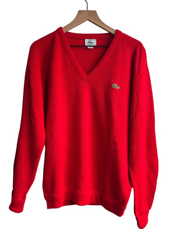 Izod Lacoste Other - Vintage Lacoste V-neck Sweater Red Mens Size L Made in USA Holiday Pullover 90s